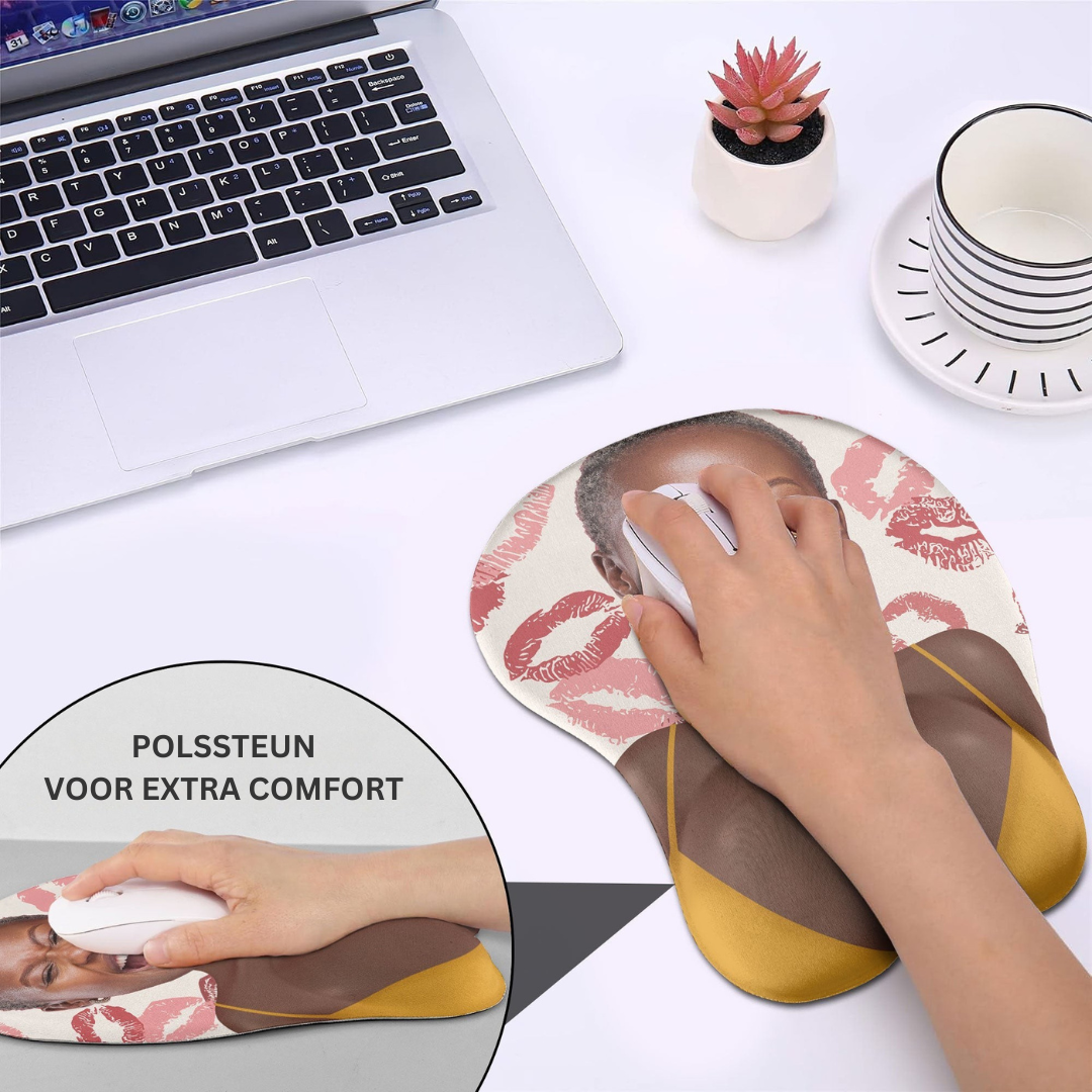 Grappige 3D muismat met eigen foto, een gepersonaliseerd tech accessoire met comfortabele polssteun voor de PC.