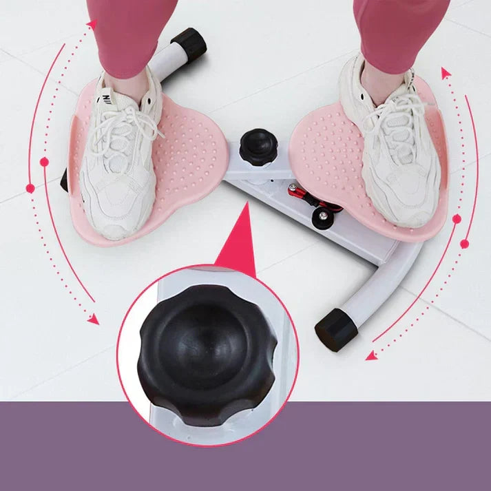 Persoon traint buikspieren en core op FlexiFit rotatie fitnessapparaat. Verbetert stabiliteit en flexibiliteit.