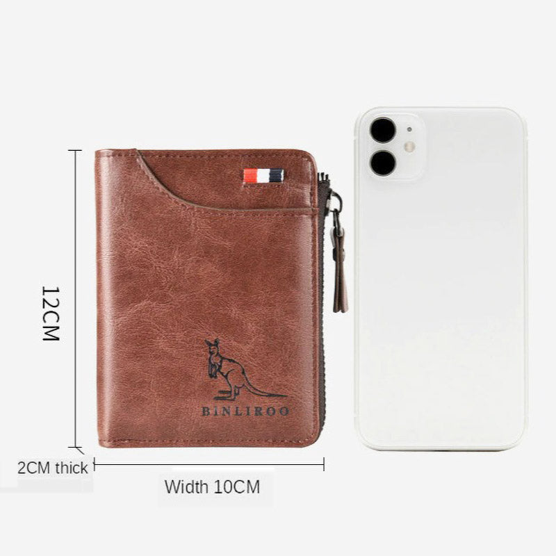 Slimme leren herenportemonnee, compact met RFID bescherming, perfect voor dagelijks gebruik.