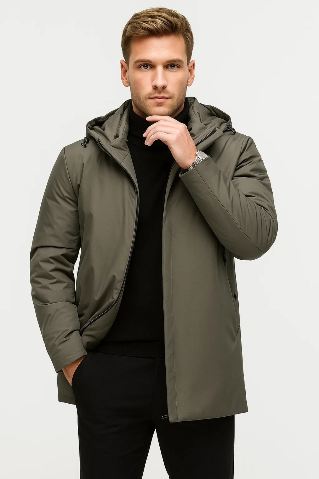 Stijlvolle heren waterafstotende mantel Oscar, perfect voor zakelijk of casual gebruik in elk weer.