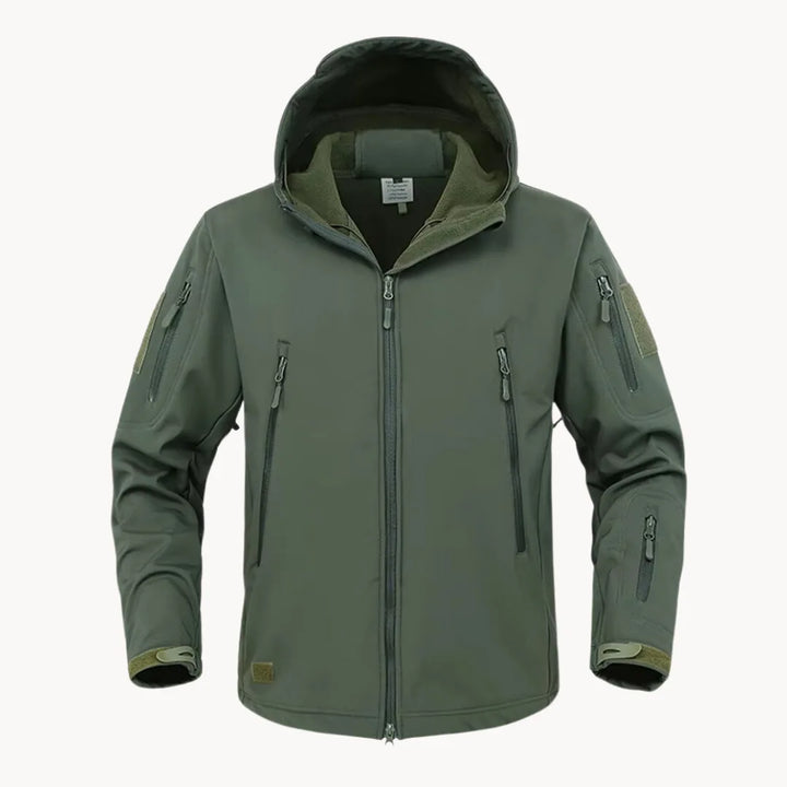 Heren waterdichte softshell jas met capuchon en ritszakken voor outdoor sportactiviteiten.