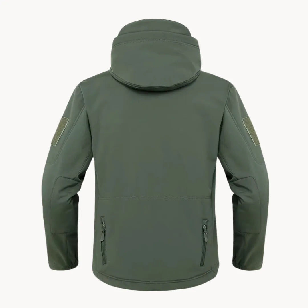 Veelzijdige herenjas met capuchon, praktische ritszakken; perfecte waterdichte bovenkleding.