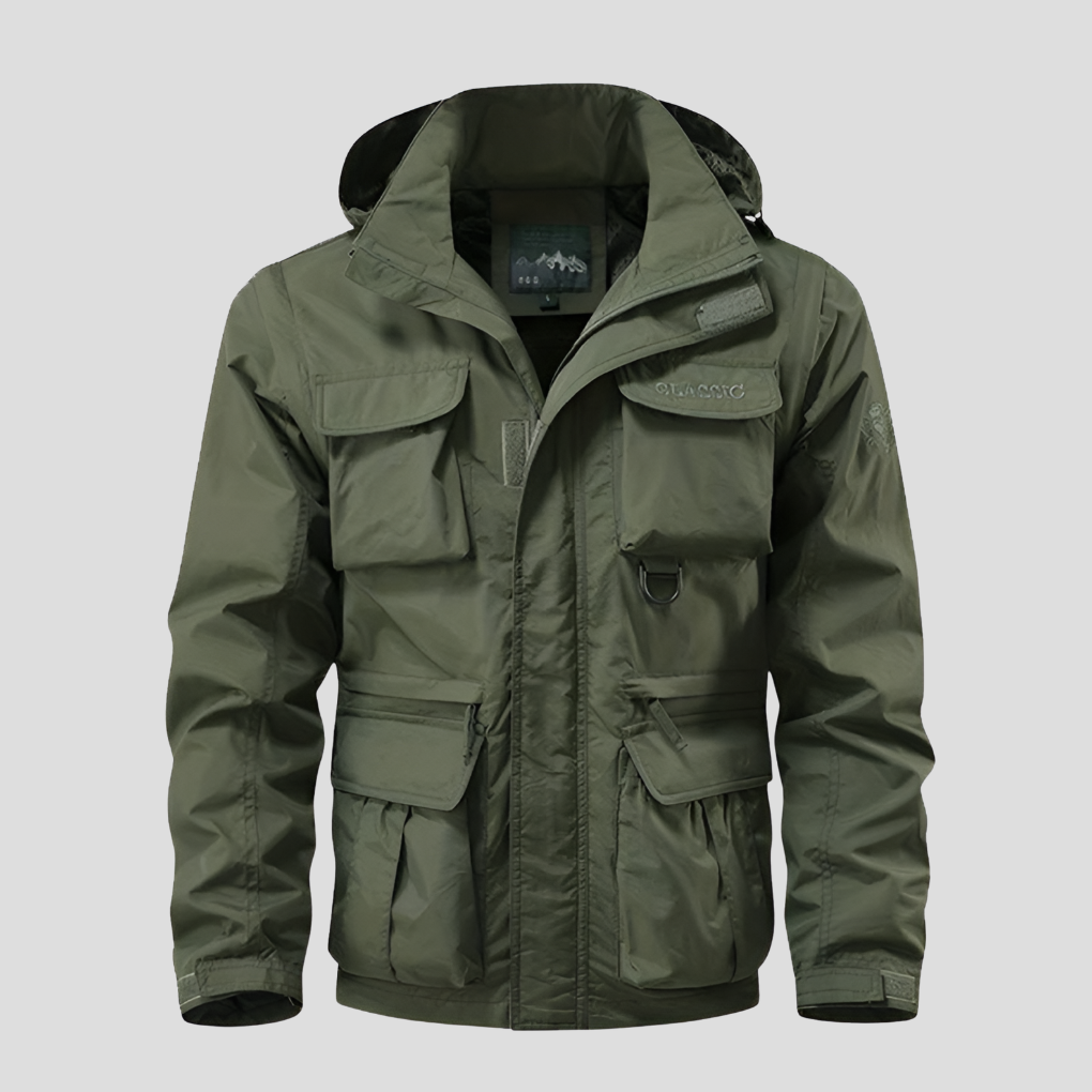 Stijlvolle militaire heren waterdichte jas. Perfecte bovenkleding voor outdoor gebruik, beschermt tegen alle weersomstandigheden.