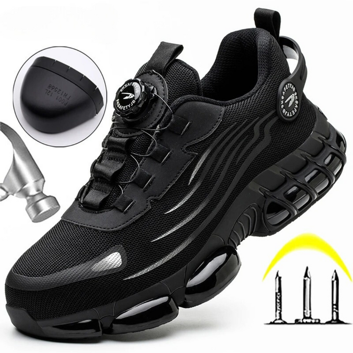 Heren werkschoenen met antislipzool en snelle draaisluiting, ideaal voor veilig en comfortabel werk.