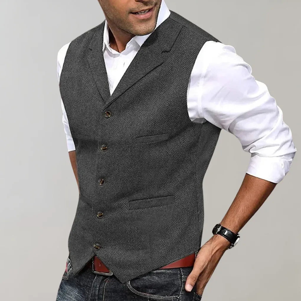 Verfijnd heren gilet, perfect voor zakelijke bijeenkomsten en formele events. Klassiek en elegant voor een stijlvolle look.
