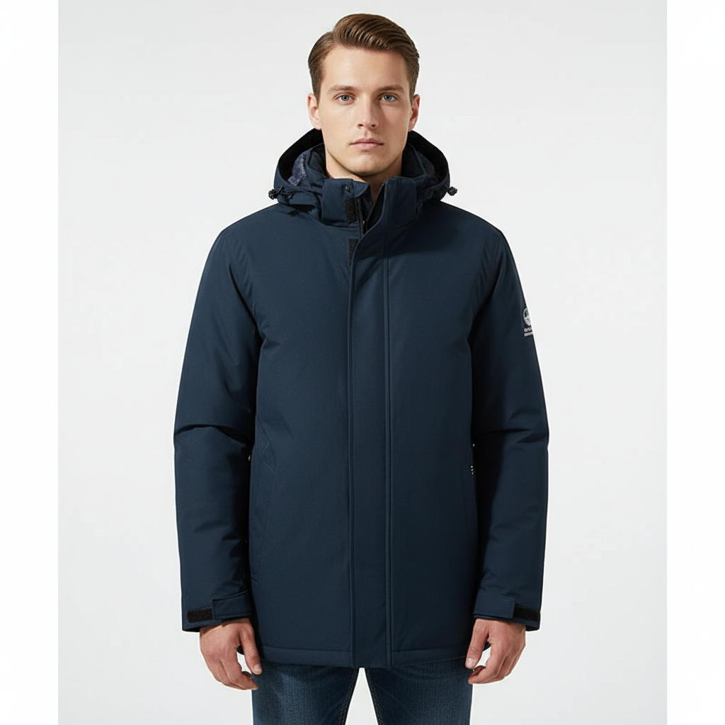 Comfortabele zwarte heren waterdichte jas, een veelzijdige parka met capuchon geschikt voor koudere dagen.
