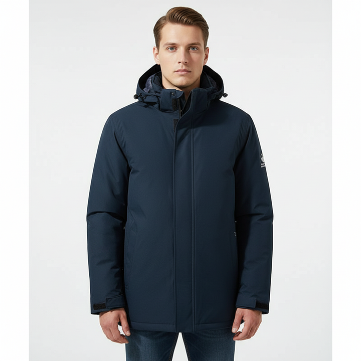 Comfortabele zwarte heren waterdichte jas, een veelzijdige parka met capuchon geschikt voor koudere dagen.
