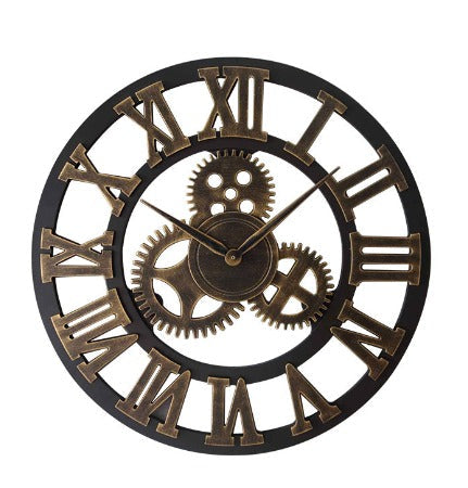 Stijlvolle vintage wandklok van hout, industrieel design. Retro muurdecoratie die perfect past in elk interieur.