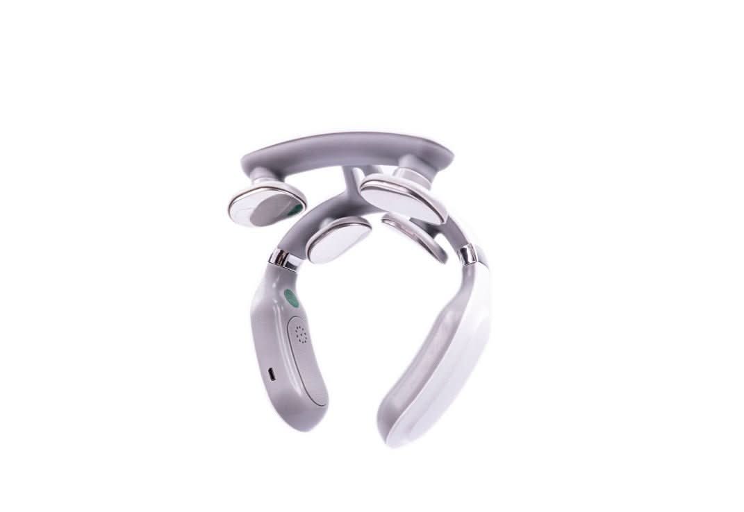 Stijlvolle 4-in-1 nekmassager, combineert warmte, vibratie en diverse massagestanden voor luxe ontspanning.