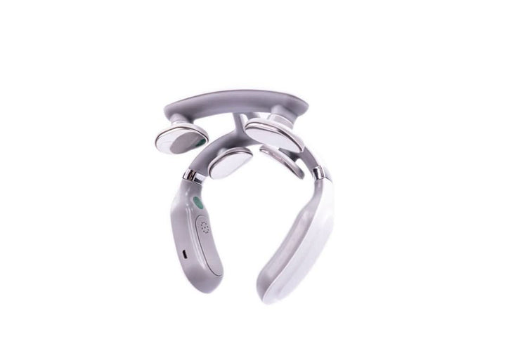 Stijlvolle 4-in-1 nekmassager, combineert warmte, vibratie en diverse massagestanden voor luxe ontspanning.