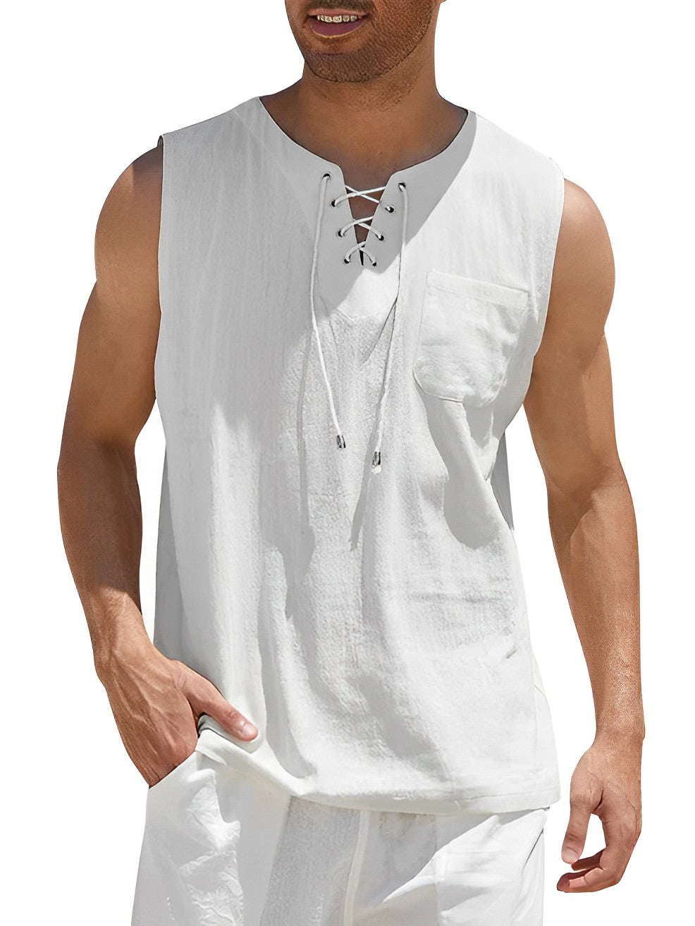 Heren V-hals tanktop, luchtig en comfortabel. Mouwloos zomershirt voor casual mode en relax.