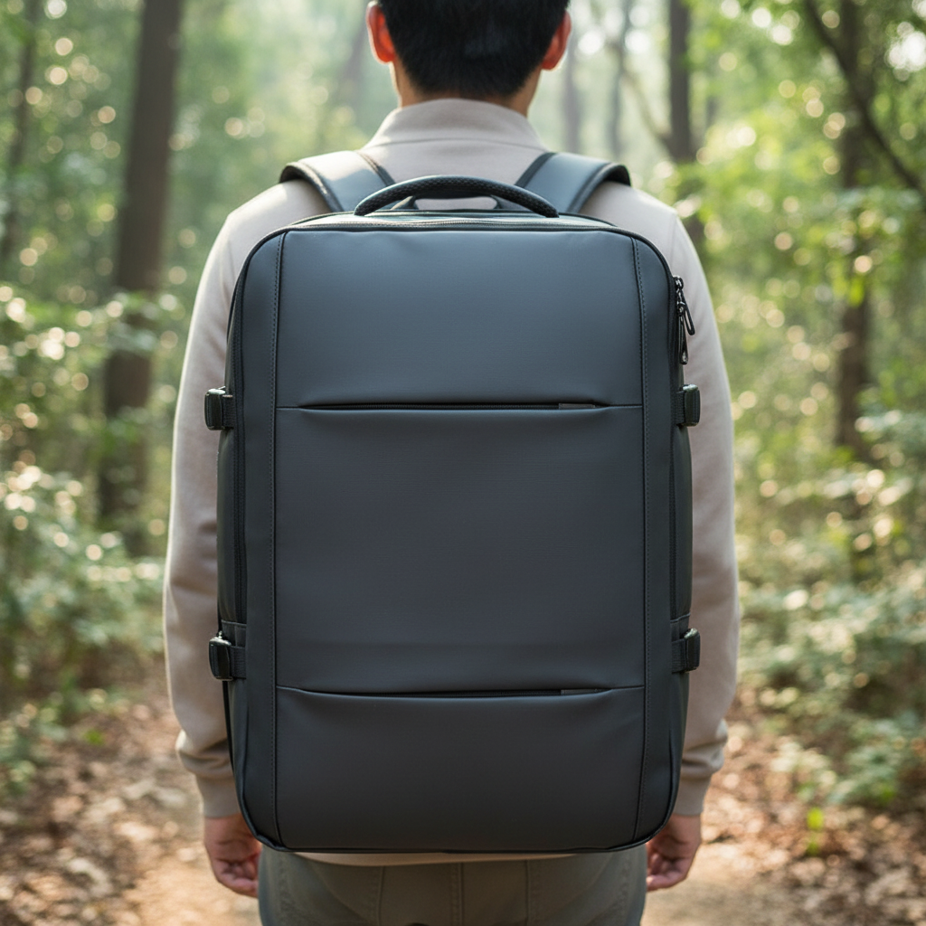 Zwarte professionele unisex laptoptas voor reizen en werk, waterdicht met veel opbergvakken.