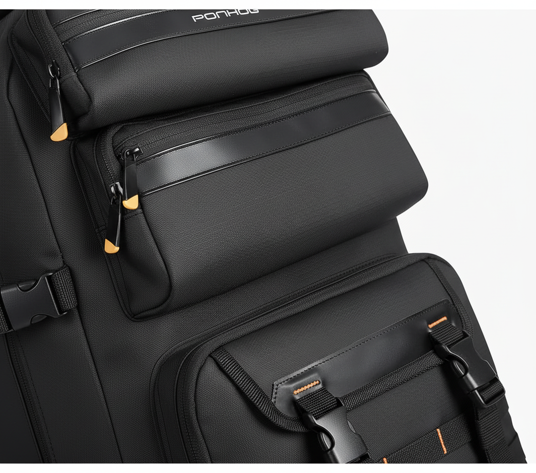 Praktische rugzak reistas met externe USB-oplaadpoort en beschermend laptopvak, perfect voor reizigers.