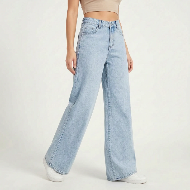Relaxed fit dames wijde jeans met rechte pijpen; een comfortabele spijkerbroek voor elke casual gelegenheid.