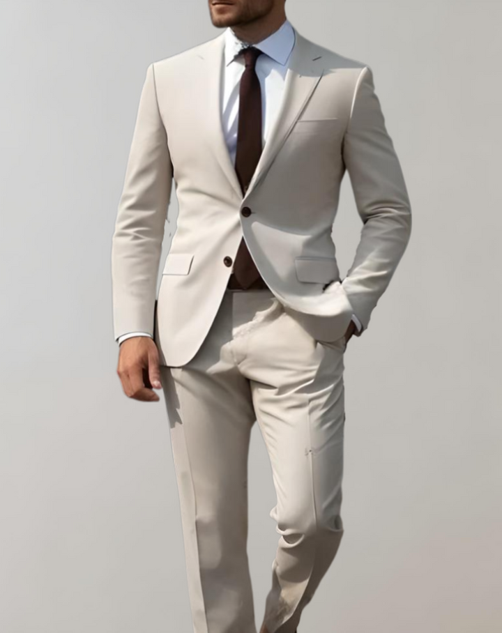 Elegant 2-delig herenpak, bestaande uit colbert en pantalon, voor een complete zakelijke of formele outfit.