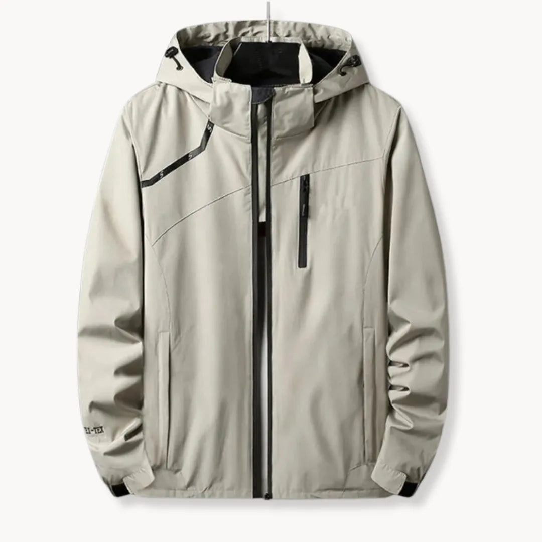 Heren windbreaker jas met capuchon, ritszakken en sportieve uitstraling, ideaal voor lente en herfst.