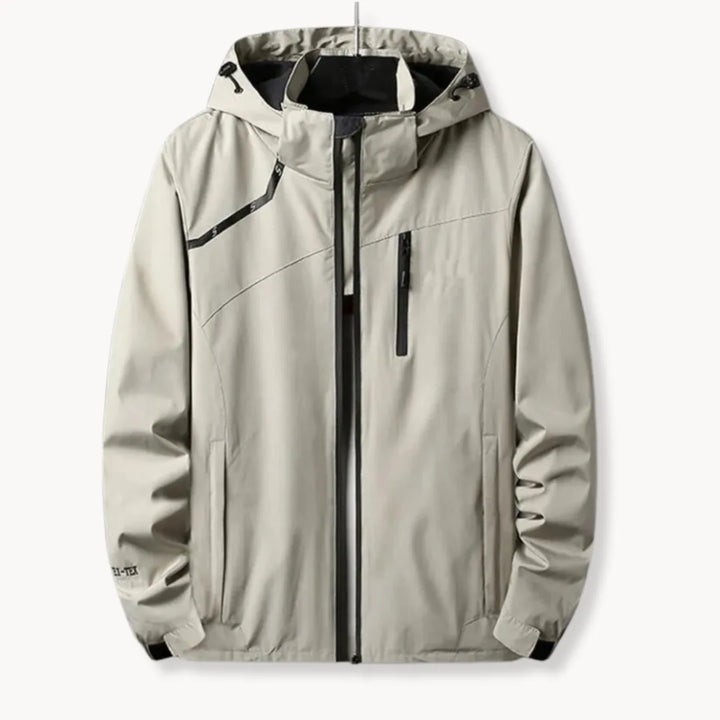 Heren windbreaker jas met capuchon, ritszakken en sportieve uitstraling, ideaal voor lente en herfst.