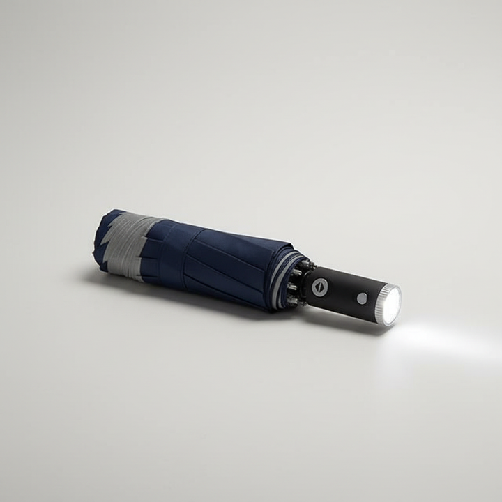 Automatische reisparaplu met LED-licht, compact en winddicht, eenvoudig met één hand te bedienen.