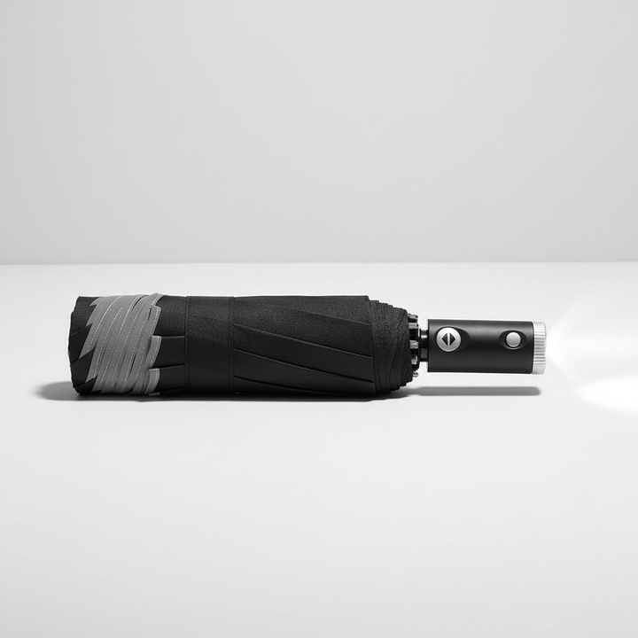 Premium winddichte reisparaplu met LED, reflecterende strepen en automatisch openen/sluiten.