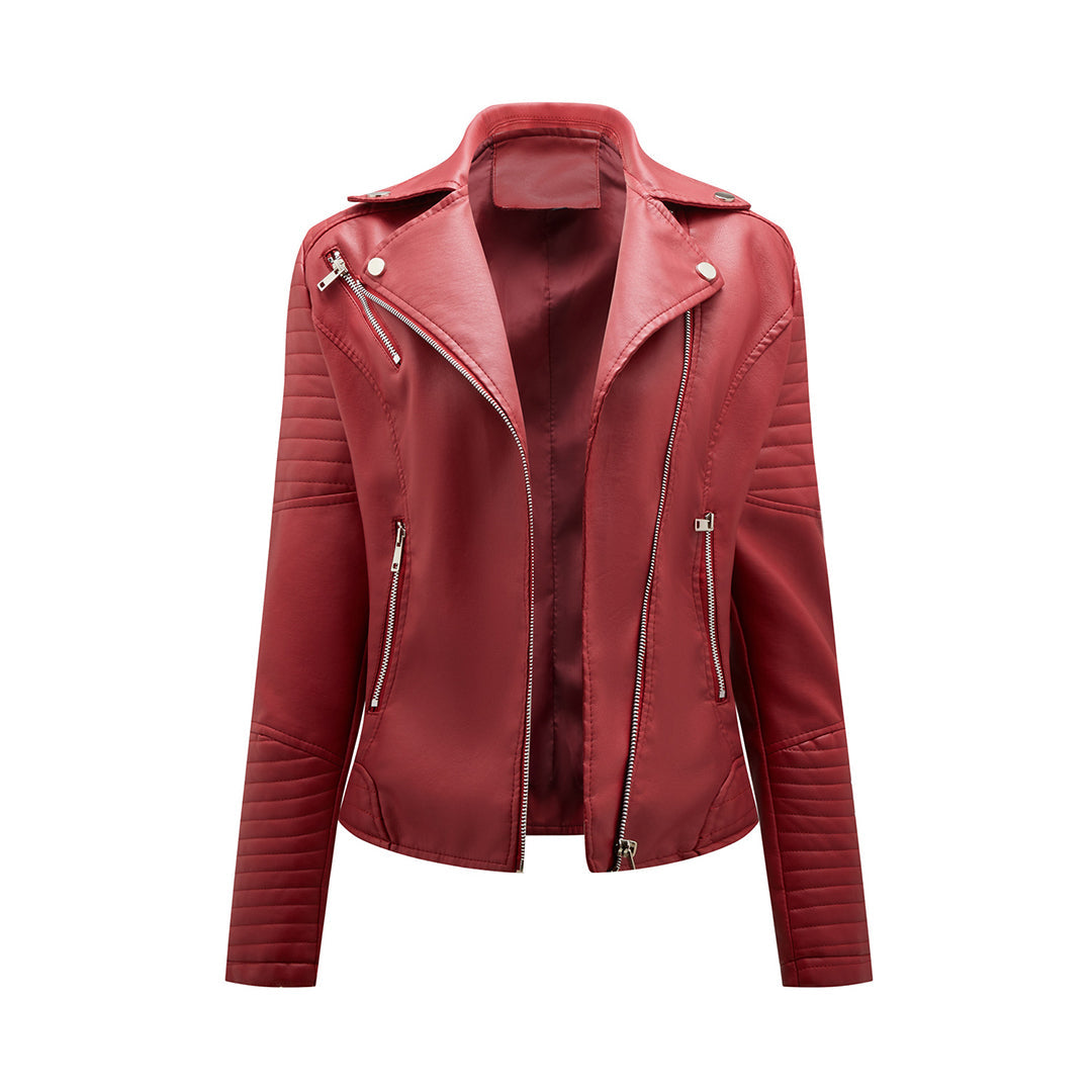 Modebewuste dames leren jas, klassiek design met moderne twist. Geschikt als lentejas en herfstjas.