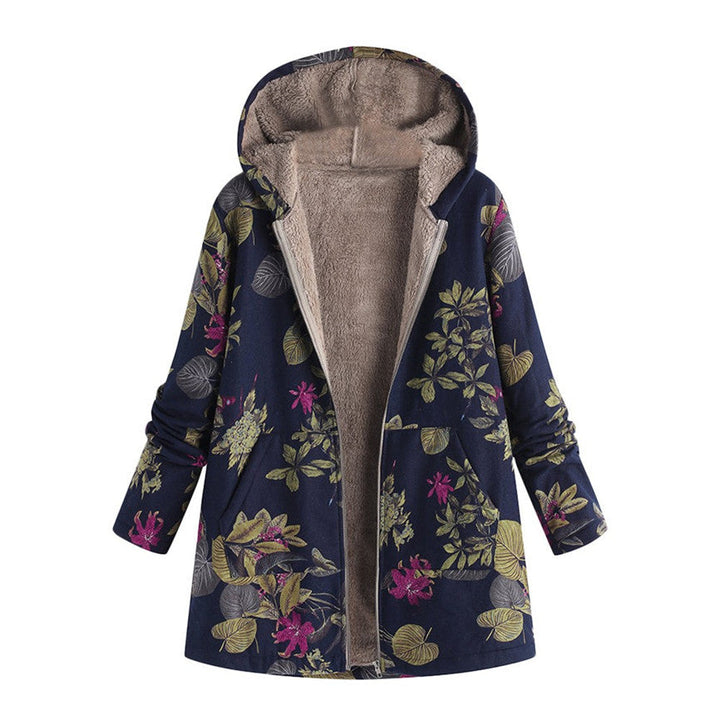 Stijlvolle dames tussenjas met bloemenprint en praktische zakken, perfect voor lente en herfst.