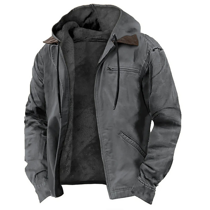 Comfortabele herenjas met capuchon, verstelbare pasvorm en robuust design, perfect voor buiten.
