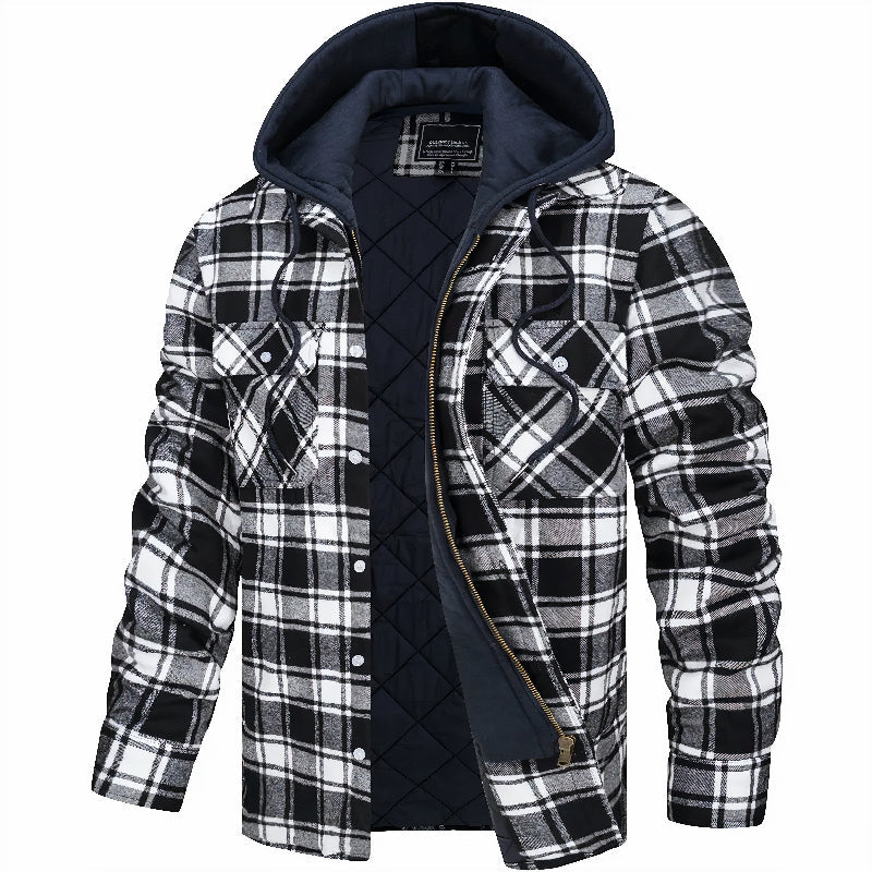 Comfortabele herenjas met ruitpatroon en warme capuchon. Perfecte bovenkleding voor een stijlvolle winterlook.