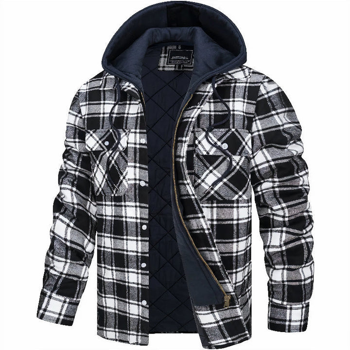 Comfortabele herenjas met ruitpatroon en warme capuchon. Perfecte bovenkleding voor een stijlvolle winterlook.