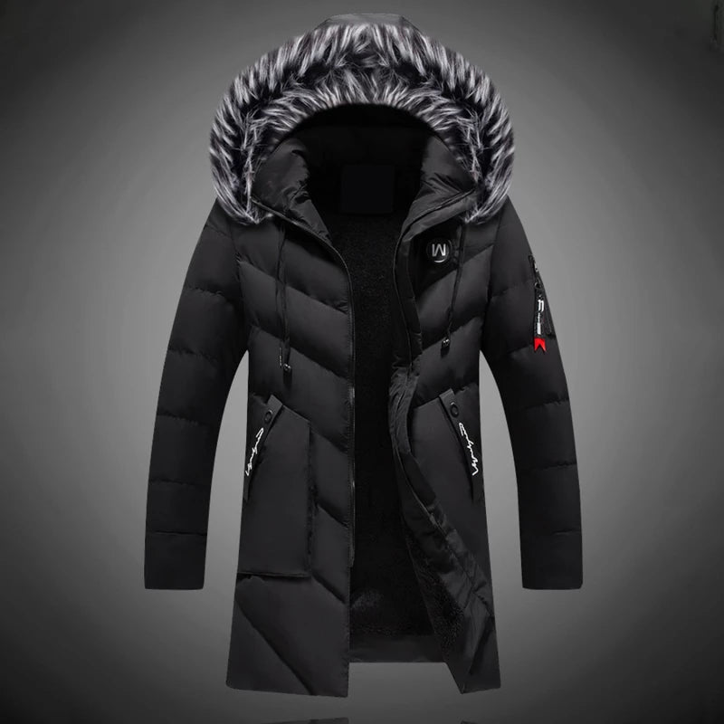 Stijlvolle heren winterjas parka in donkere kleur, ideaal voor koud weer. Warme en comfortabele mode buitenkleding.