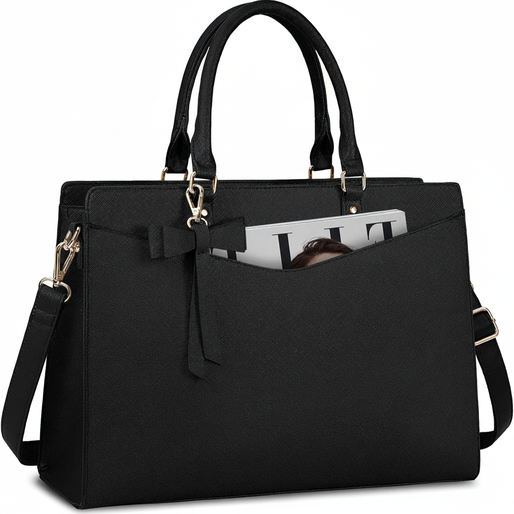 Functionele reistas voor dames, waterdicht en elegant, met ruimte voor laptop en accessoires; perfect georganiseerd.