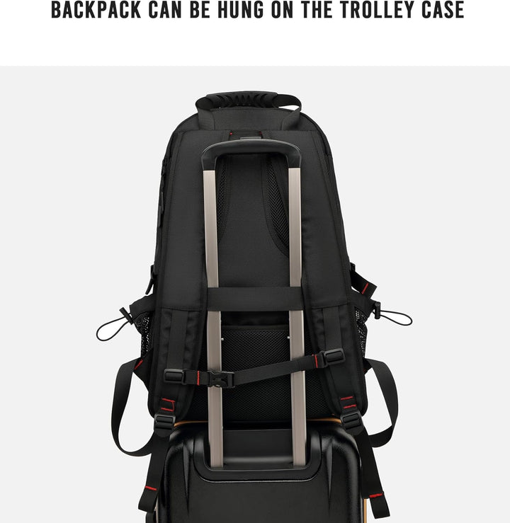 TravelMax 60L waterdichte rugzak voor reizen en pendelen, met ruimte voor laptop en al je benodigdheden.