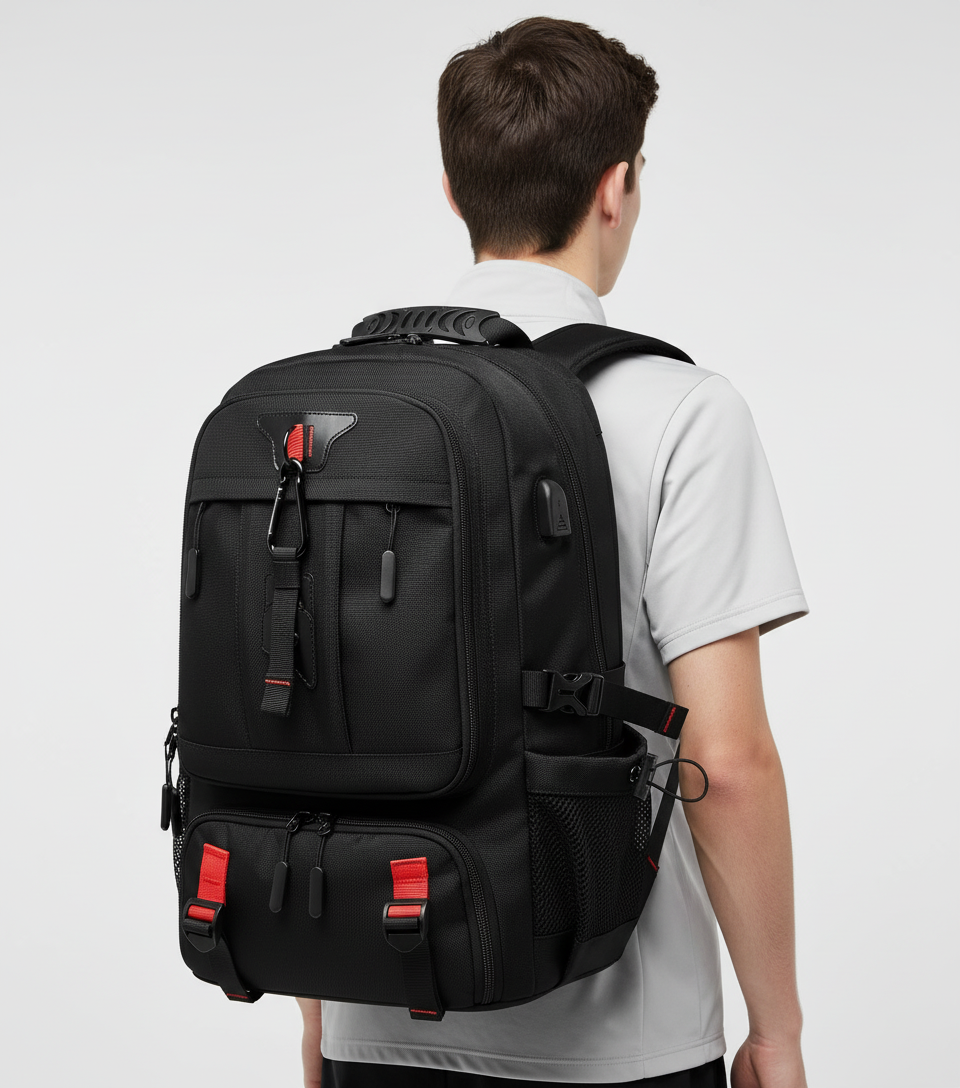 Unisex TravelMax waterdichte rugzak met laptopvak en USB-oplaadpoort, perfect voor pendelen en weekendtrips.