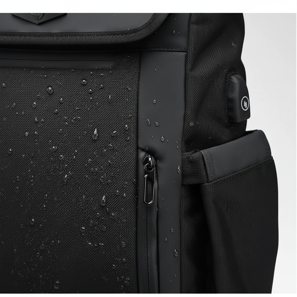 Duurzame zwarte waterdichte reisrugzak (50L) met speciaal laptopvak, perfect voor woon-werkverkeer & reizen.