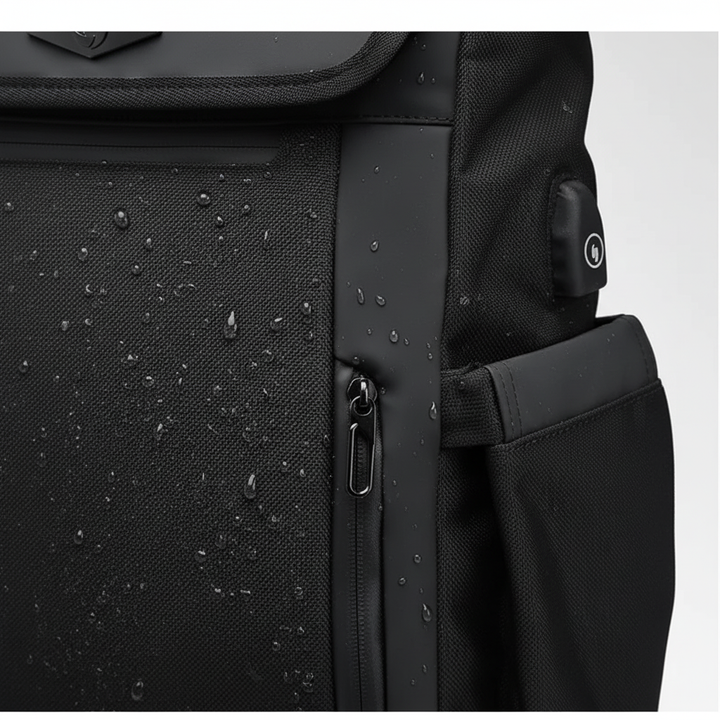 Duurzame zwarte waterdichte reisrugzak (50L) met speciaal laptopvak, perfect voor woon-werkverkeer & reizen.