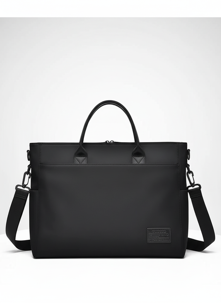 Stijlvolle zwarte unisex laptoptas/aktetas. Weerbestendig voor kantoor en dagelijks gebruik.