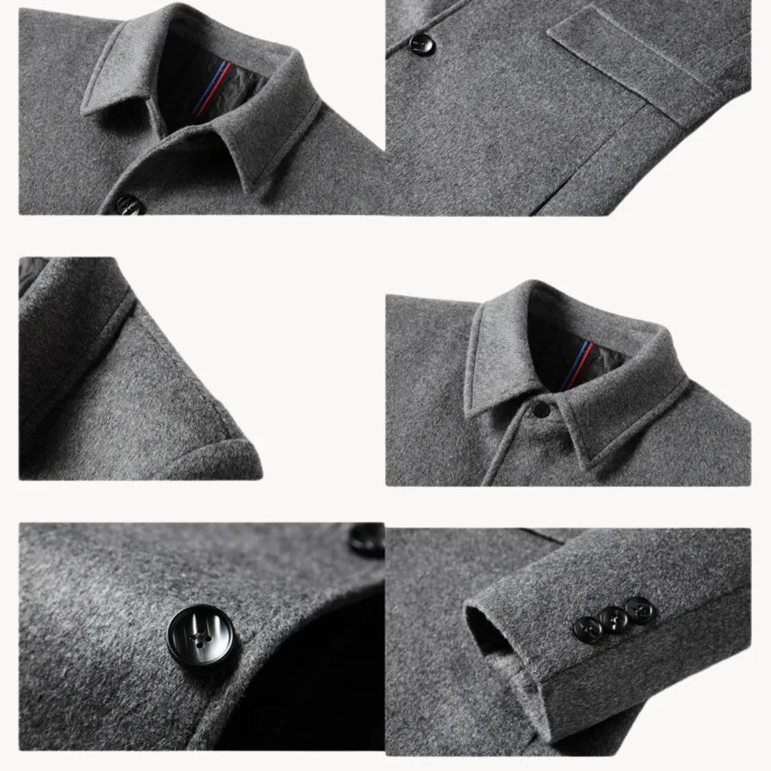 Comfortabele heren wollen jas met opstaande kraag, ideaal als winter- of herfstjas; tijdloze smart casual mode.