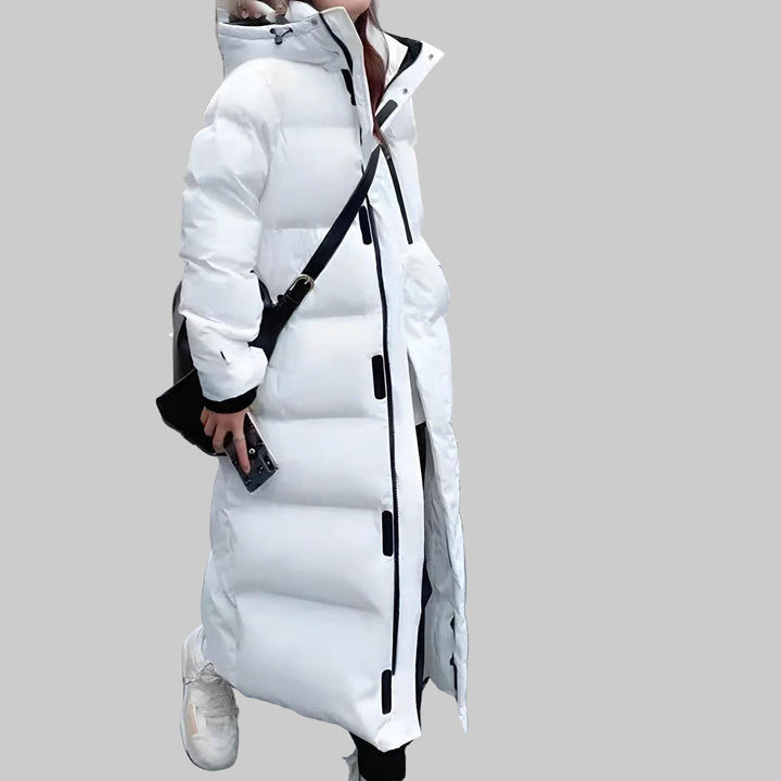 Witte lange dames winterjas parka, water- & winddicht. Perfecte bovenkleding voor koude en natte winterdagen.