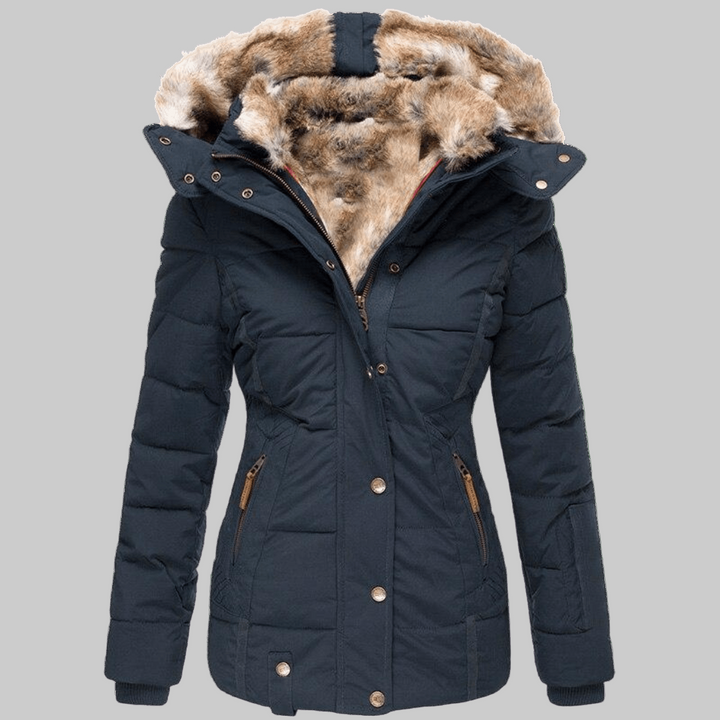 Duurzame bovenkleding: Dames winterjas met warm imitatiebont, geschikt voor outdoor en winterkleding.