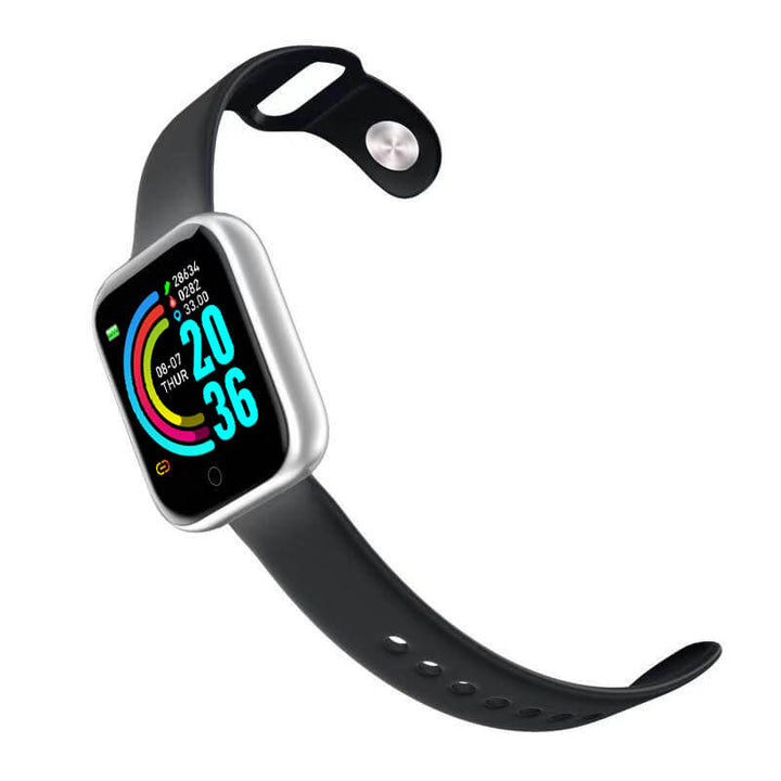 Zwarte uniseks PulseOne smartwatch, een digitaal polshorloge en activitytracker voor gezondheid en fitness.