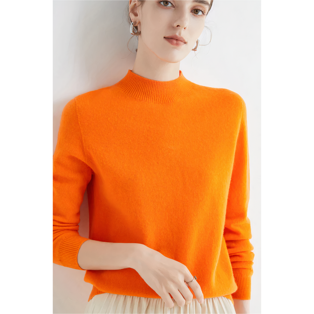 Duurzame dames kasjmier trui Evelina. Tijdloze gebreide luxe trui voor jarenlang draagplezier en warmte.