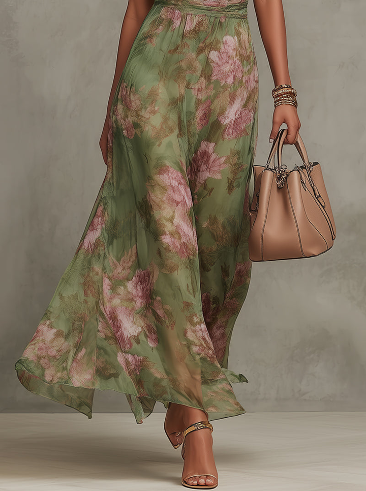Comfortabele bloemen maxi jurk voor dames, voorzien van een trendy halternek en opvallende zomerse print.