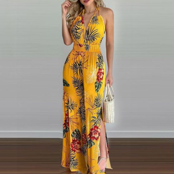 Casual chic halter maxi jurk, comfortabele en modieuze damesjurk voor de zomer.