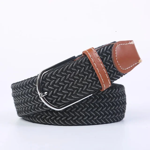 Groene unisex elastische riem, imitatieleer, voor een natuurlijke en comfortabele stijl.