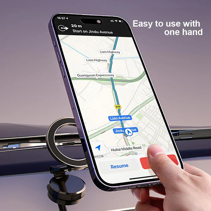 Universele 360° opvouwbare magnetische smartphonehouder voor auto, stevig en flexibel te bevestigen.