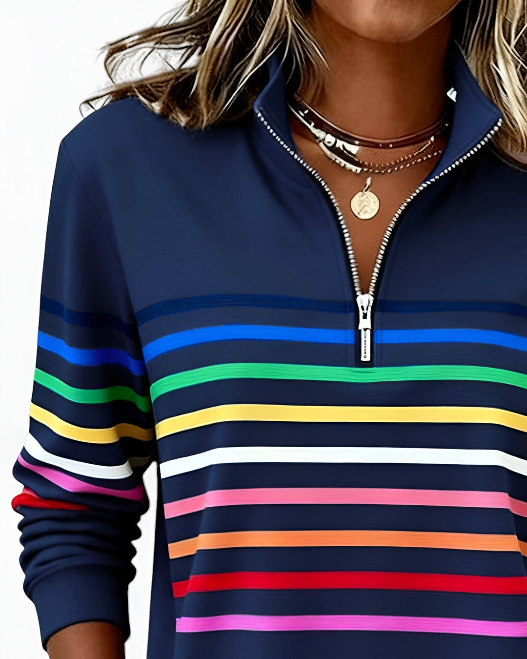 Zachte dames sweater met ritssluiting en trendy strepen, perfect als veelzijdige bovenkleding.