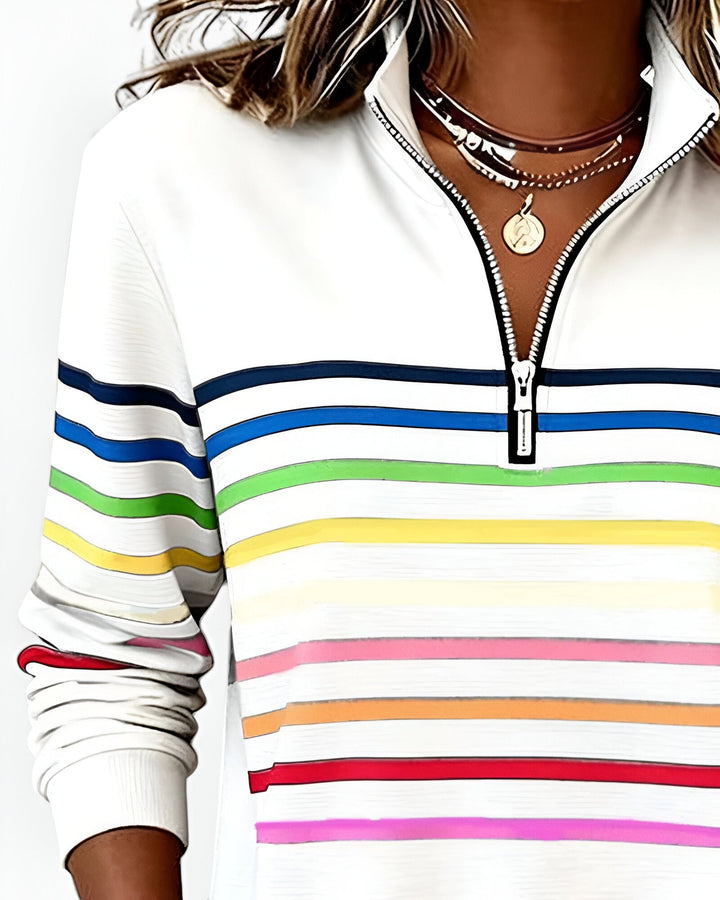 Klassiek gestreepte dames trui met rits, comfortabel en elegant, een must-have voor uw garderobe.