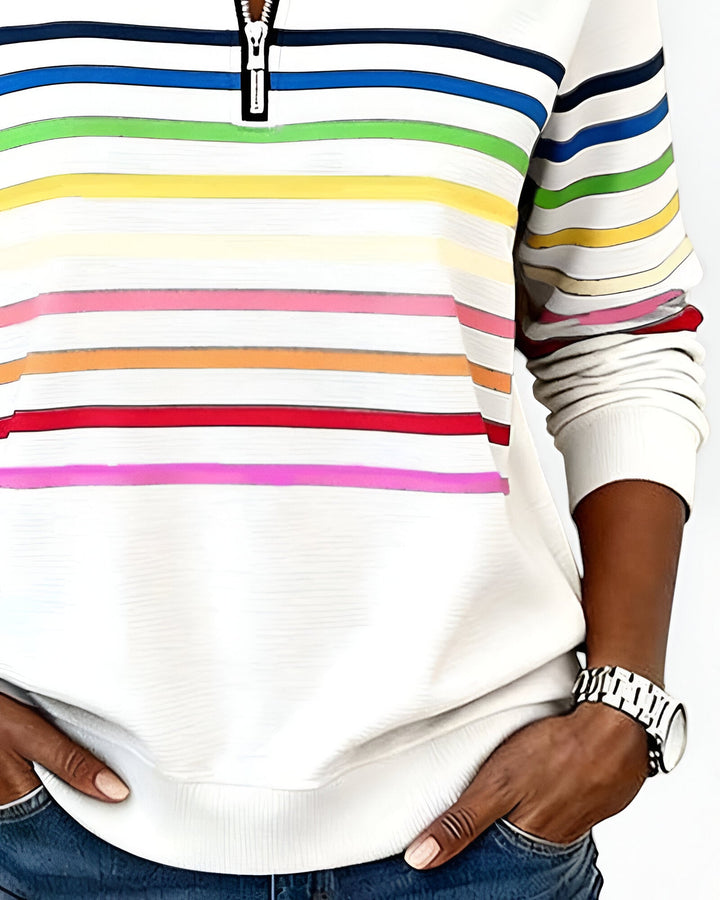Moderne dames trui met gestreept design en ritssluiting, een veelzijdige toevoeging aan elke outfit.