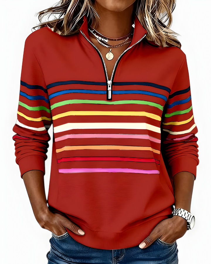 Comfortabele dames zip trui met gestreepte print, combineert moeiteloos stijl en warmte.