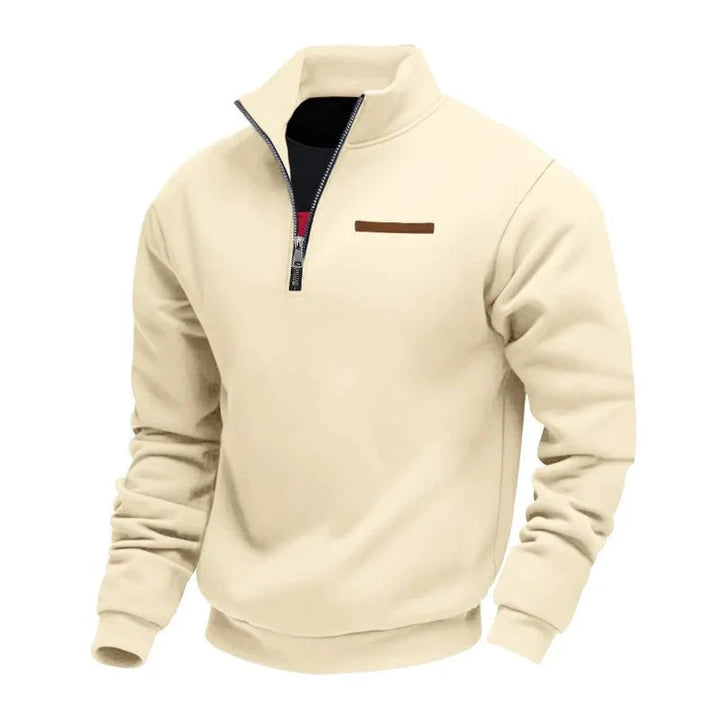 Heren zip trui in donkerblauw, warm en comfortabel voor herfst en winter. Stijlvolle gebreide herentrui.