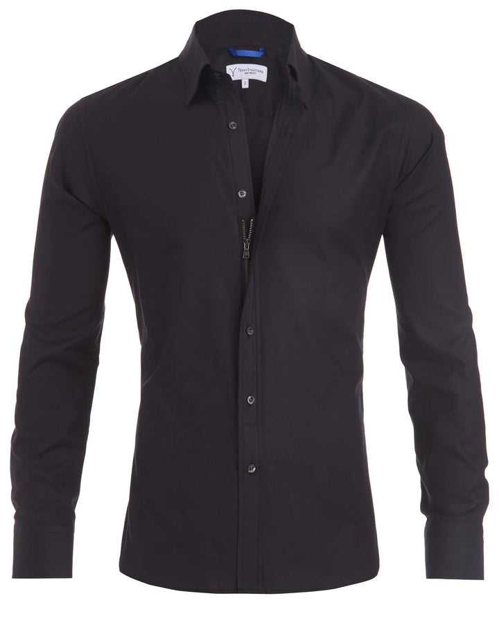 Veelzijdig heren overhemd met verborgen rits, zowel casual als formeel te dragen, voor een strakke, eigentijdse look.